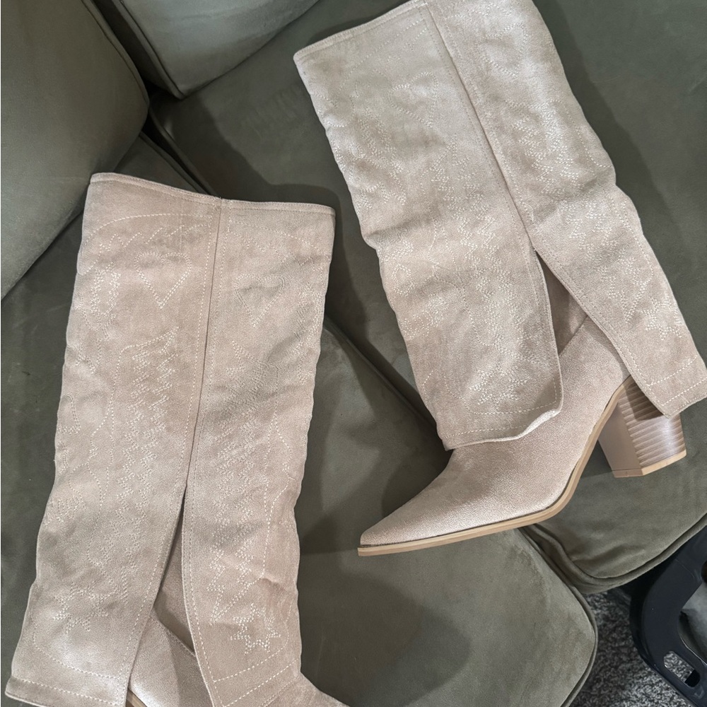 Elegant Beige Knee-High Boots